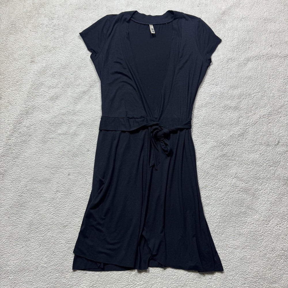 Three Dots Dress Womens Small Black Short Sleeve Tie Waist Viscose Wrap USA